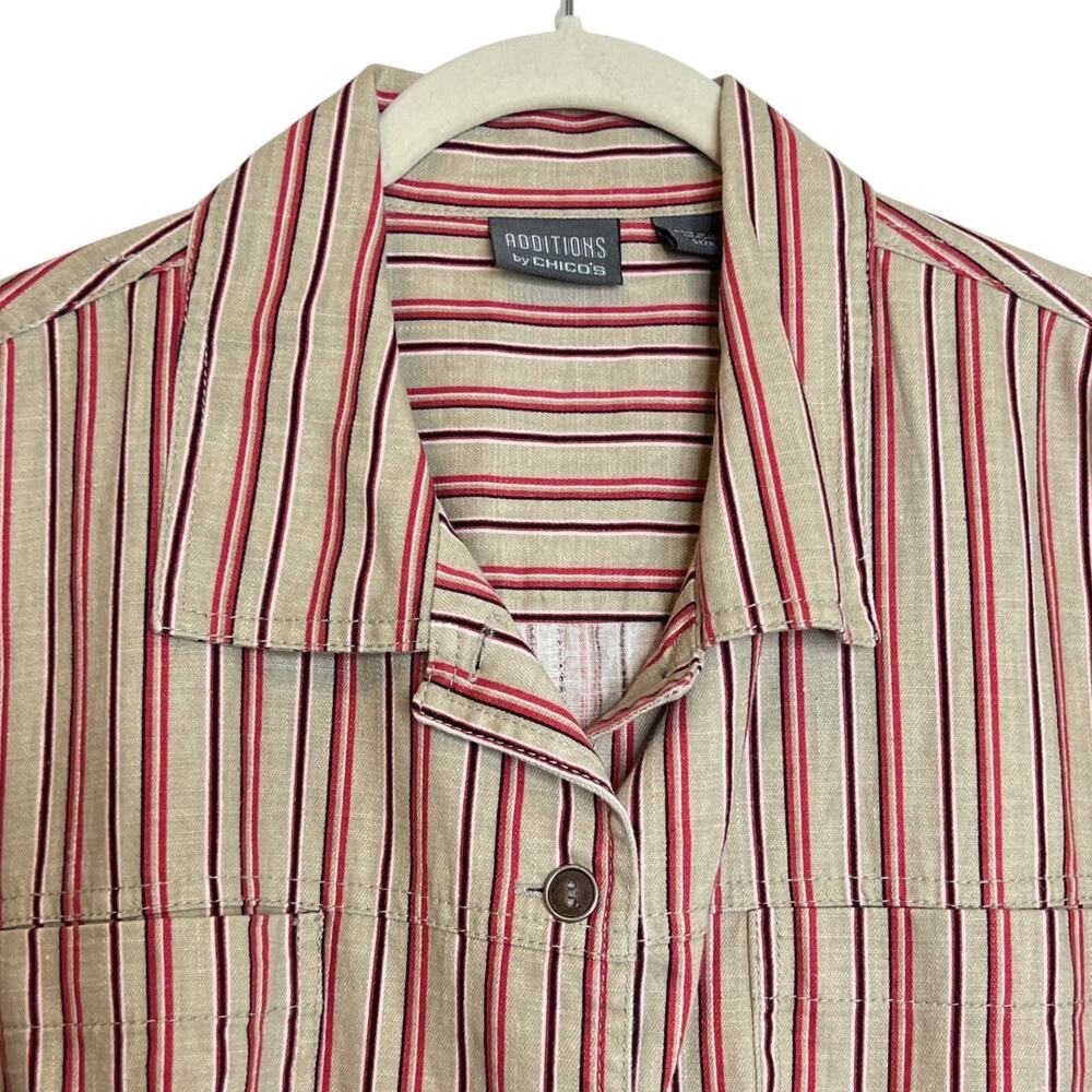 Additions by Chicos Womens Linen Blend Shirt Size 3 US XL Beige Red Striped - Picture 2 of 7